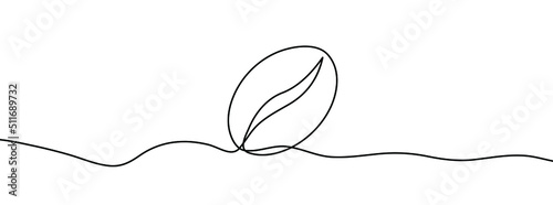 Linear coffee grain background. One continuous line drawing of a coffee bean. Vector illustration. Coffee bean icon isolated