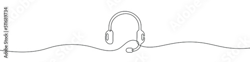 Headphones linear background. One continuous line drawing of earphones. Vector illustration. Earphones symbol