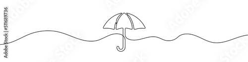 Continuous line drawing of umbrella. Umbrella linear icon. One line drawing background. Vector illustration. Umbrella continuous line icon