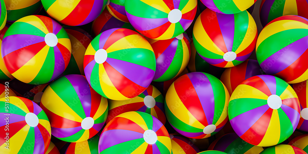 Balls of rainbow color background abstract composition with multicolored. 3d render illustration