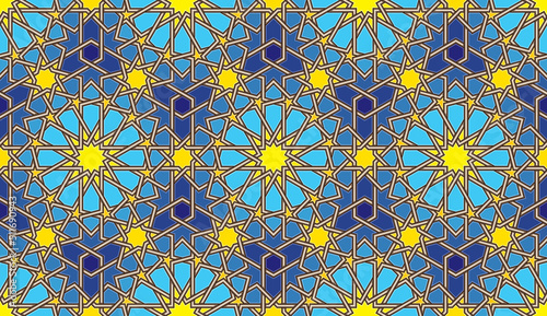 Seamless Oriental Geometric Vector Pattern 8 - Moorish Art from the Alhambra in Granada, Spain - Endless Repeatable Background Tile - Easy to Color Edit