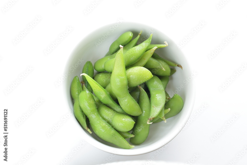 Boiled Edamame soy bean with copy space for heathen Japanese food Boiled Edamame soy bean with copy space for heathen Japanese food