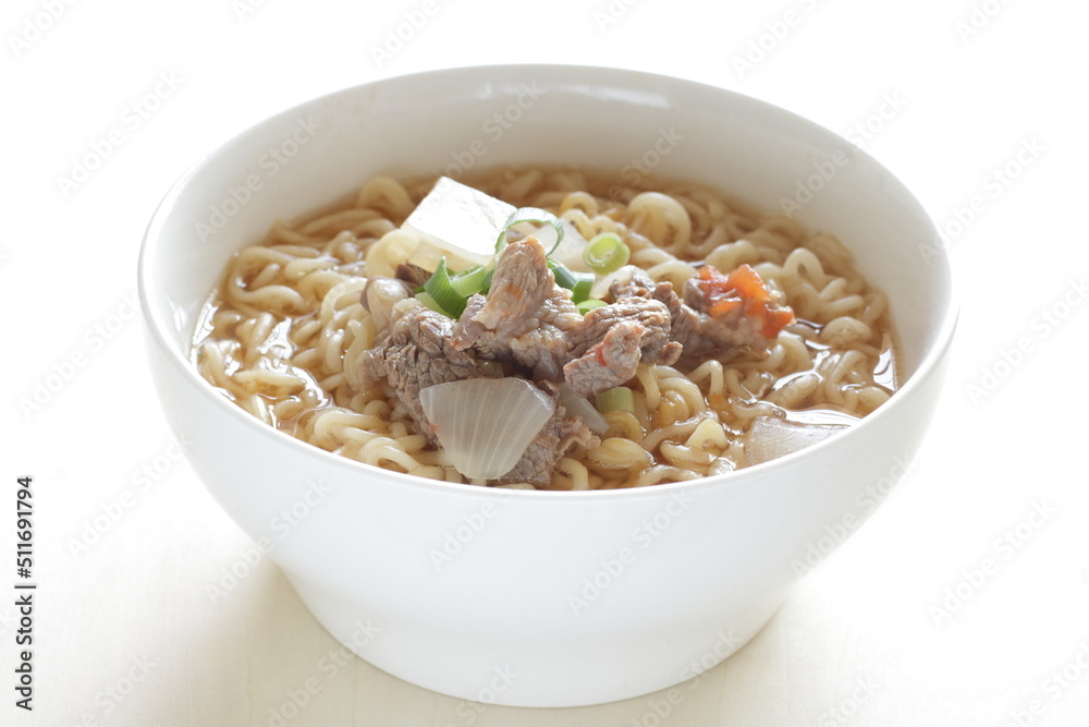 Asian food, beef and vegetable Ramen noodles Asian food, beef and vegetable Ramen noodles