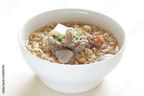Asian food, beef and vegetable Ramen noodles 