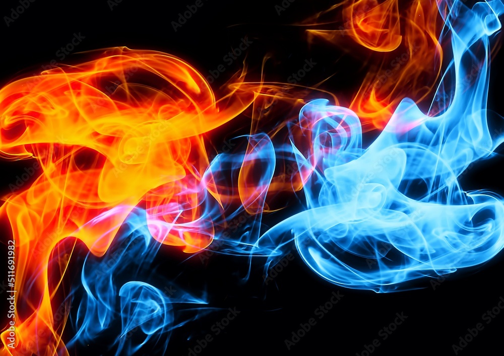 赤と青の炎が渦巻く抽象的な背景