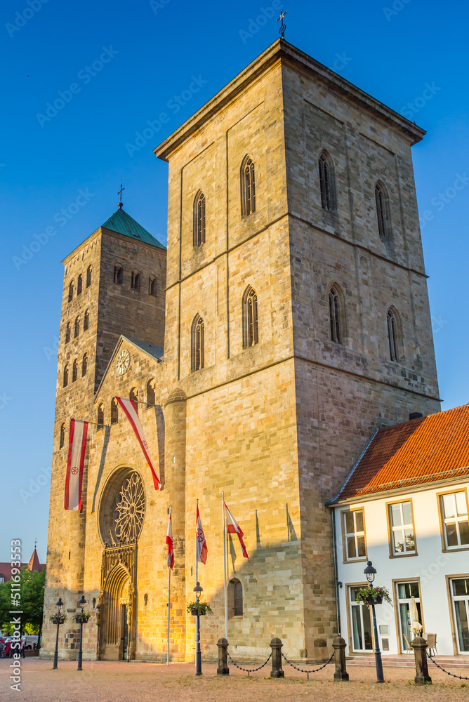 Historic Dom church in colorful evening light in Osnabruck, Germany