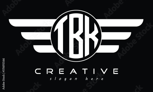 TBK three letter circle with wings logo design vector template. wordmark logo | emblem logo | monogram logo | initial letter logo | typography logo | business logo | minimalist logo |  photo