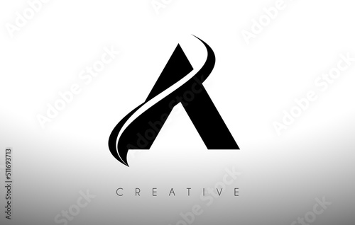 A Swoosh Letter Cut Logo Design with Black Swoosh and Creative Icon Logo Vector Illustration