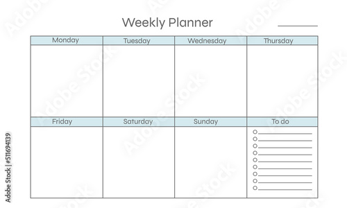 Printable weekly planner template. Creative design for daily planner. Clear and simple printable to do list. Business organizer page. Paper sheet. Realistic vector illustration.