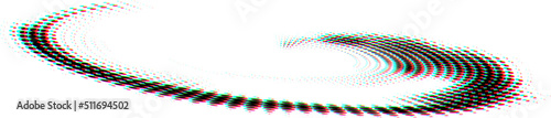 Fancy swirling elongated point spiral with rgb shift glitch effect, dominated by blue. Halftone dotted. Vector. 
