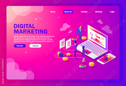 Digital Marketing Landing Page. Isometric Design Concept Digital Marketing  © Aldo