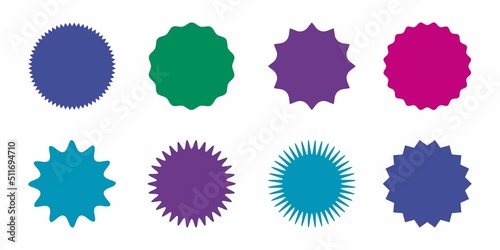 colorful abstract shape circle badges set,radial geometric sunburst template,vector illustration