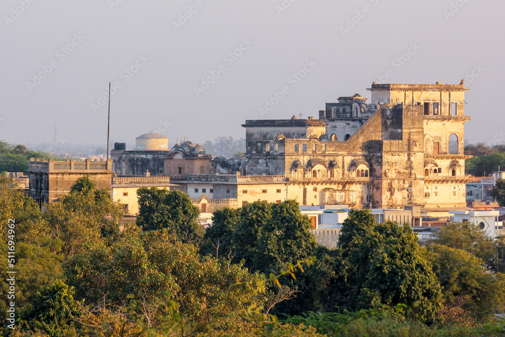 The exterior facade of the ancient Lohagarh fort in the town of Bharatpur in Rajasthan.