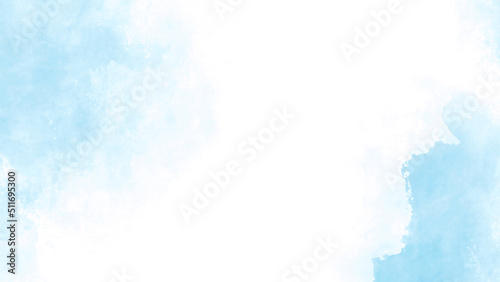Blue turquoise white watercolor background for poster, brochure or flyer, wedding cards. Abstract sky. Horizontal banner template. Copyspace. Website graphics