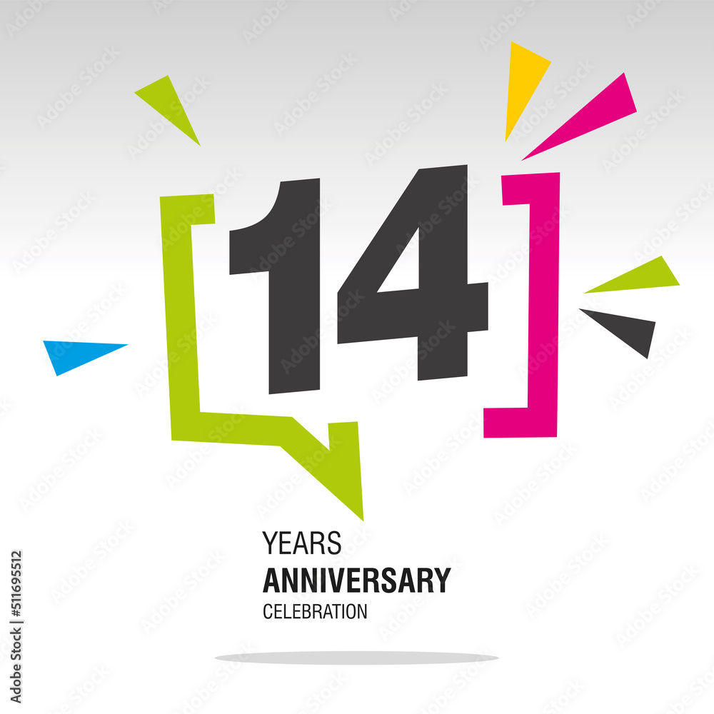 14 Years Anniversary celebration colorful white modern number logo icon banner 14 Years Anniversary celebration colorful white modern number logo icon banner