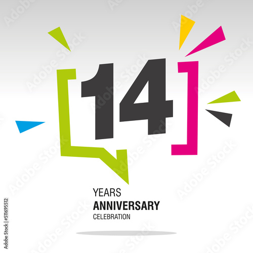 14 Years Anniversary celebration colorful white modern number logo icon banner
