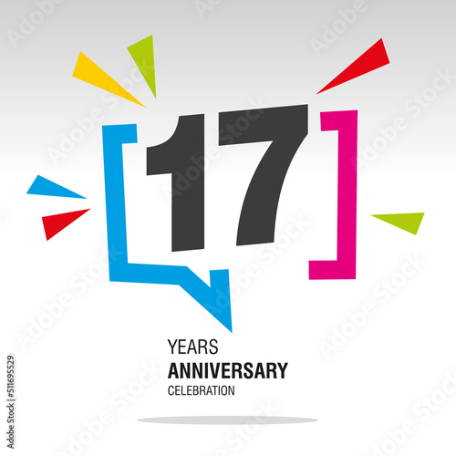 17 Years Anniversary celebration colorful white modern number logo icon banner