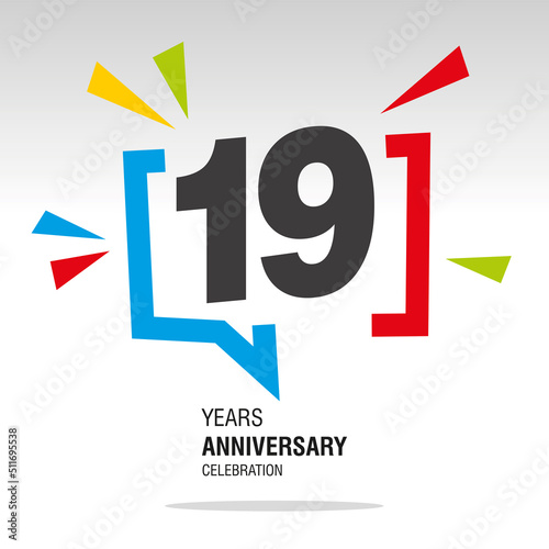 19 Years Anniversary celebration colorful white modern number logo icon banner