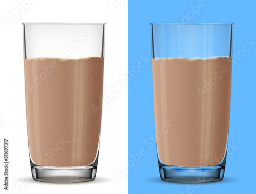 Glass of chocolate milk isolated on white background. Cow cocoa milk in glass cup close up. Vector illustration for milk, food service, dairy beverages, gastronomy, health food, etc