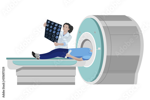 Diagnosis of diseases of the brain in a doctor looking at magnetic resonance imaging (MRI) Diagnosis of a patient's neurodegenerative disease