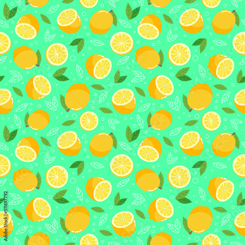 Colorful summer seamless pattern with lemons. Vector illustration