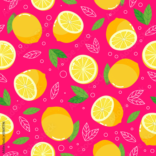 Colorful summer seamless pattern with lemons. Vector illustration