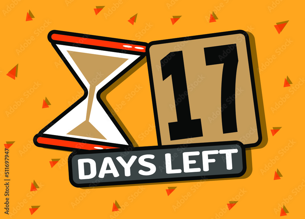 17 days left in timer hourglass. Vector illustration in orange.