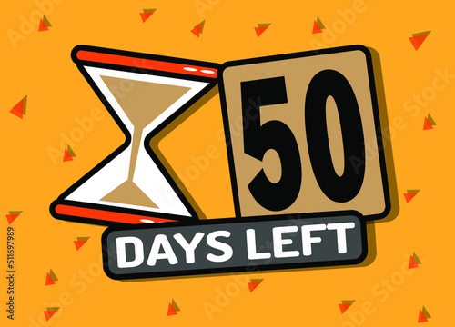 50 days left in timer hourglass. Vector illustration in orange.