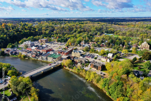 Aerial view of Paris, Ontario, Canada in early autumn
