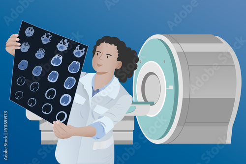 Diagnosis of diseases of the brain in a doctor looking at magnetic resonance imaging (MRI) Diagnosis of a patient's neurodegenerative disease