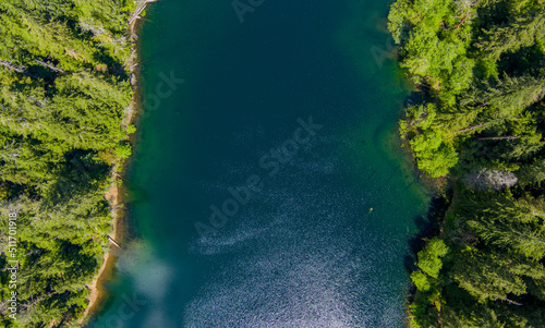 Aerial view of Spider Lake in the Olympic Mountains 