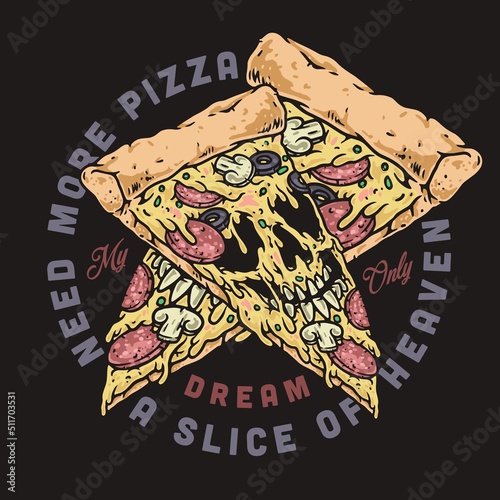 Pizza slice label vintage colorful