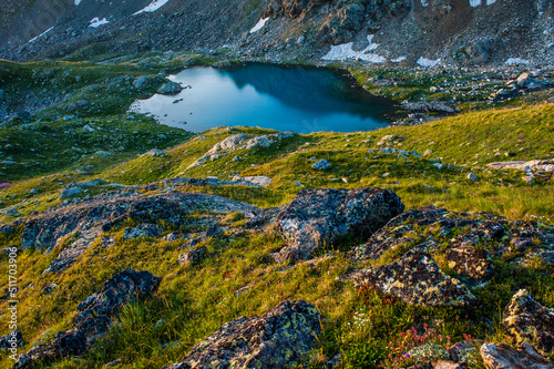 Alpine lake among the rocks, Arhyz, Russia