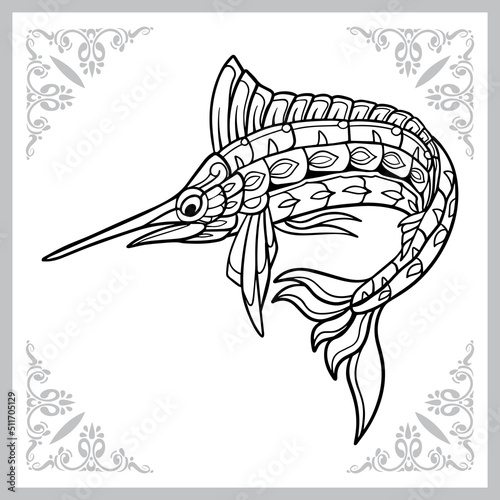 Marlin fish zentangle arts. isolated on white background.