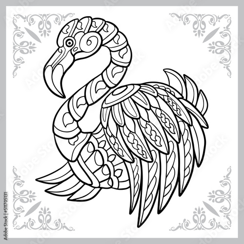 Flamingo bird zentangle arts. isolated on white background.
