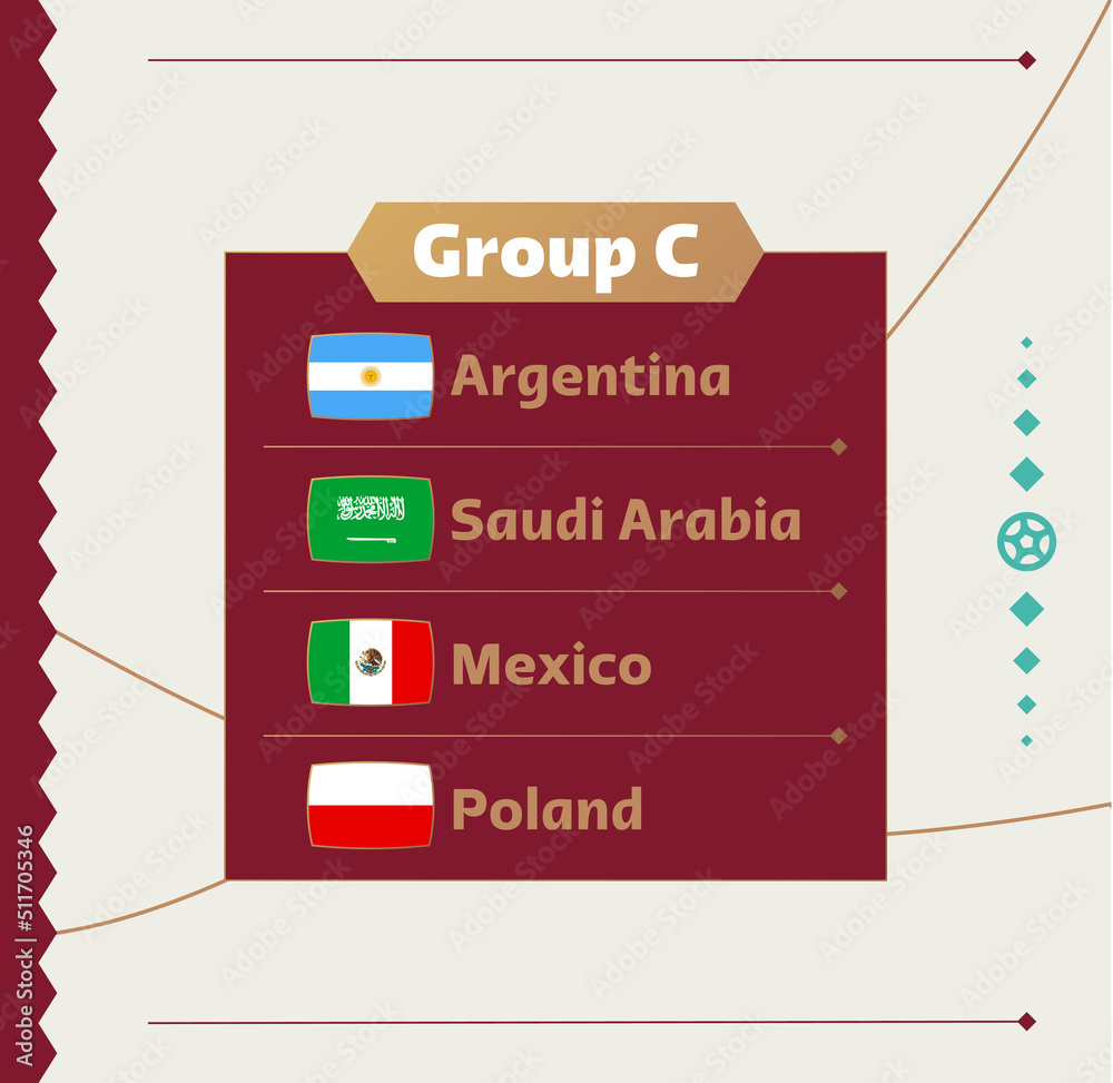 Fototapeta premium World football 2022 Group C. Flags of the countries participating in the 2022 World championship. Vector illustration