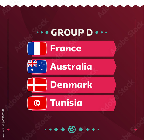 World football 2022 Group D. Flags of the countries participating in the 2022 World championship. Vector illustration