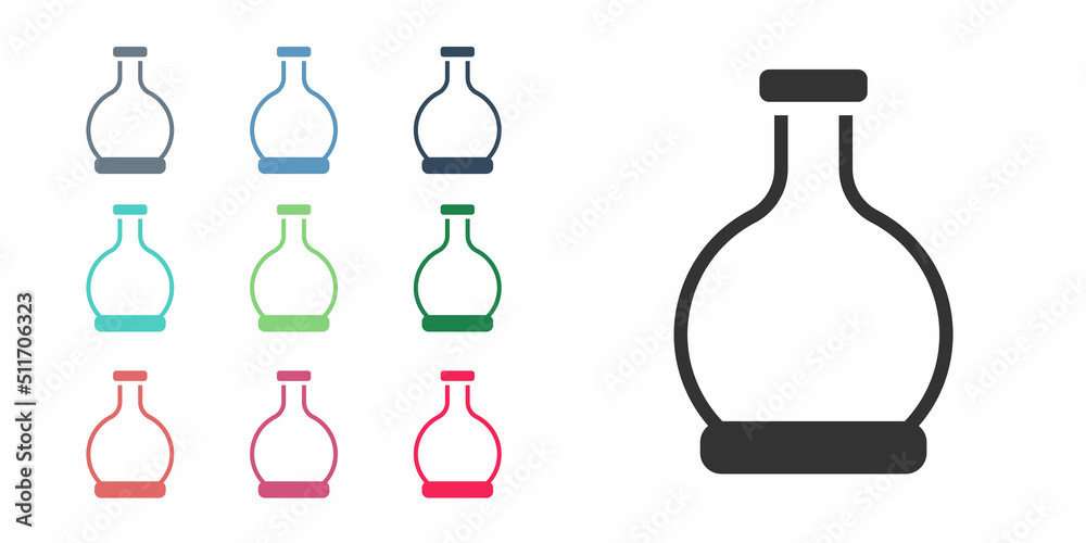 Black Bottle with potion icon isolated on white background. Flask with magic potion. Happy Halloween party. Set icons colorful. Vector Black Bottle with potion icon isolated on white background. Flask with magic potion. Happy Halloween party. Set icons colorful. Vector