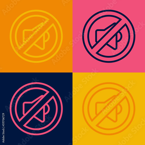 Free Download Pop art line Speaker mute icon isolated on color background. No sound icon. Volume Off symbol. Vector - GFXLoad
