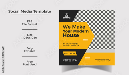 Building Construction and House Renovation Services Social Media post design and Instagram Post and Web Banner Design Template 