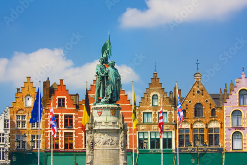 Monument to Jan Breydel and Peter De Conik on Market Square in Brugge, Belgium	 photo