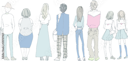 いろんな人の後ろ姿のベクターイラスト