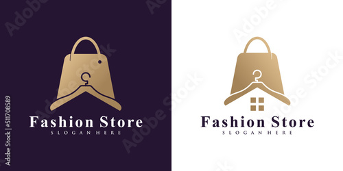 Fashion store logo design inspiration with hanger and creative concept Premium Vector