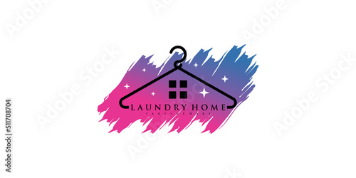 Laundry house logo design vector illustration with hanger and creative element Premium Vector