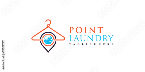 Laundry location logo design illustration with pin point and creative concept Premium Vector