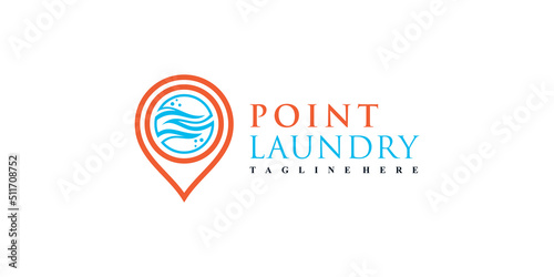 Laundry location logo design illustration with pin point and creative concept Premium Vector