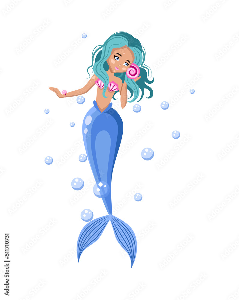 illustration of cute mermaid shell. illustration of cute mermaid shell.