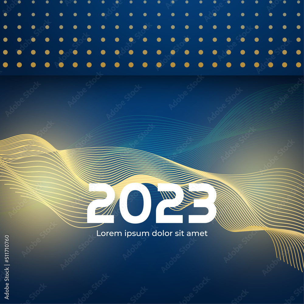 Happy new year 2023 square post card background for social media template. Blue and gold 2023 new year winter holiday greeting card template. Minimalistic trendy banner for branding, cover, card. Happy new year 2023 square post card background for social media template. Blue and gold 2023 new year winter holiday greeting card template. Minimalistic trendy banner for branding, cover, card.