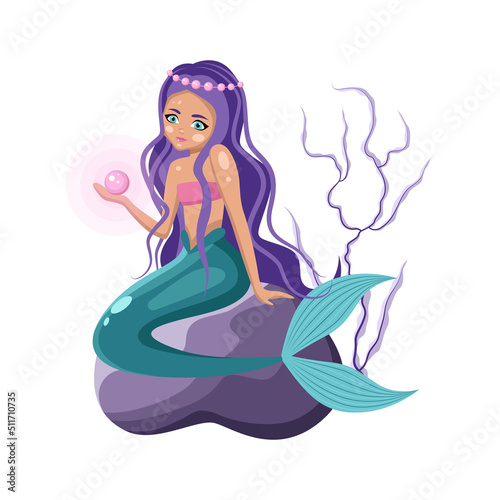 illustration of cute mermaid with a shell.