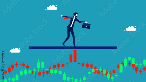 stock volatility. Balanced businessman on a volatile stock chart. Finance and Investment Concept vector